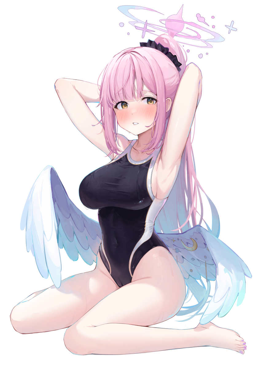 1girl, absurdres, amiamie, armpits, arms_behind_head, arms_up, bare_arms, bare_legs