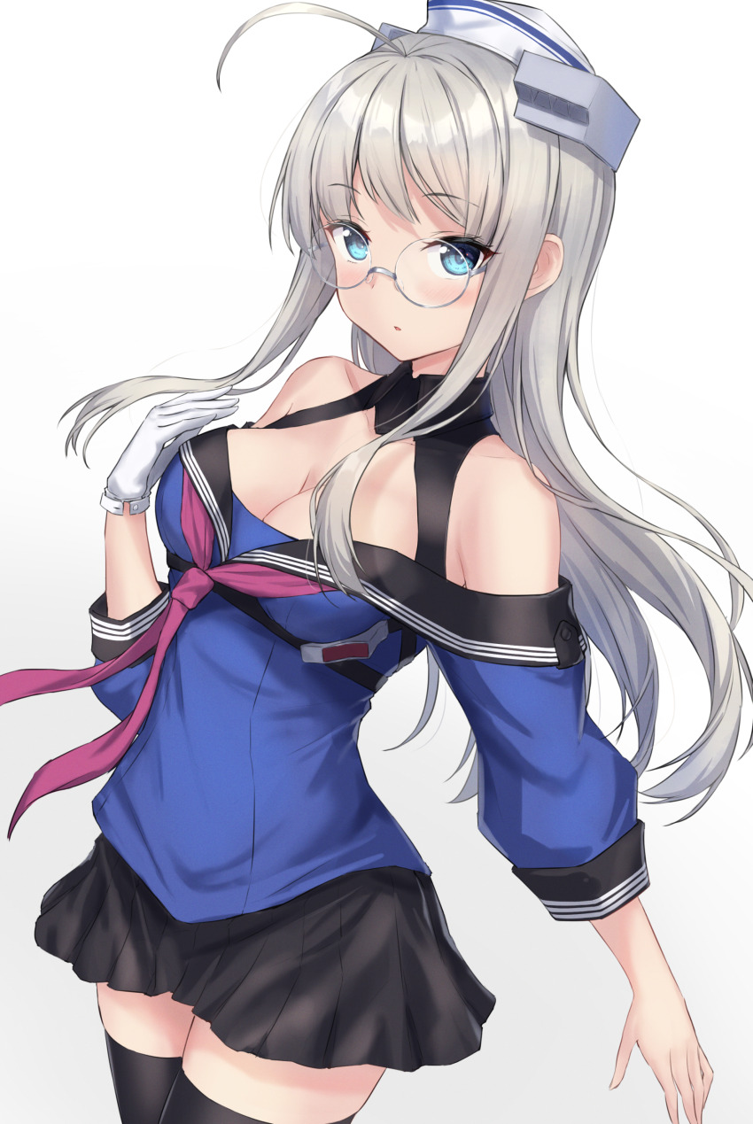 1girl, absurdres, ahoge, asymmetrical_sidelocks, black_sailor_collar, black_skirt, black_thighhighs, blue_eyes