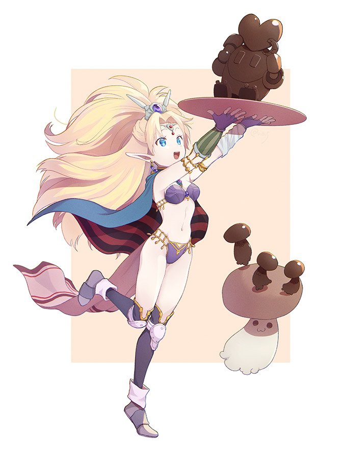 1girl, armor, bikini_armor, blonde_hair, blue_eyes, breasts, cape, detached_sleeves