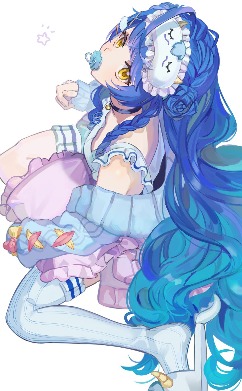 1girl, absurdres, amamiya_kokoro, black_choker, blue_hair, blue_thighhighs, choker, highres