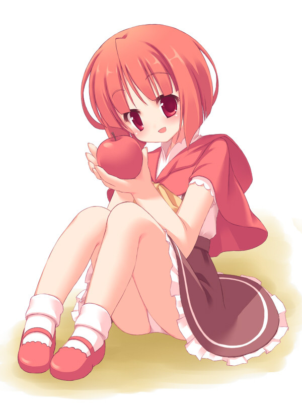 10s, 1girl, akai_ringo, akai_ringo_(ookami-san), apple, blush, female_focus, food