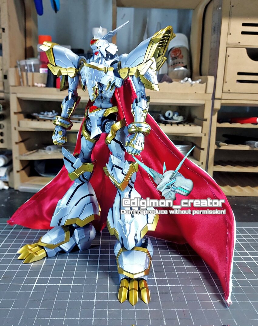 1other, alphamon_(battle_park), armor, cape, digimon, digimon_(creature), highres, other_focus