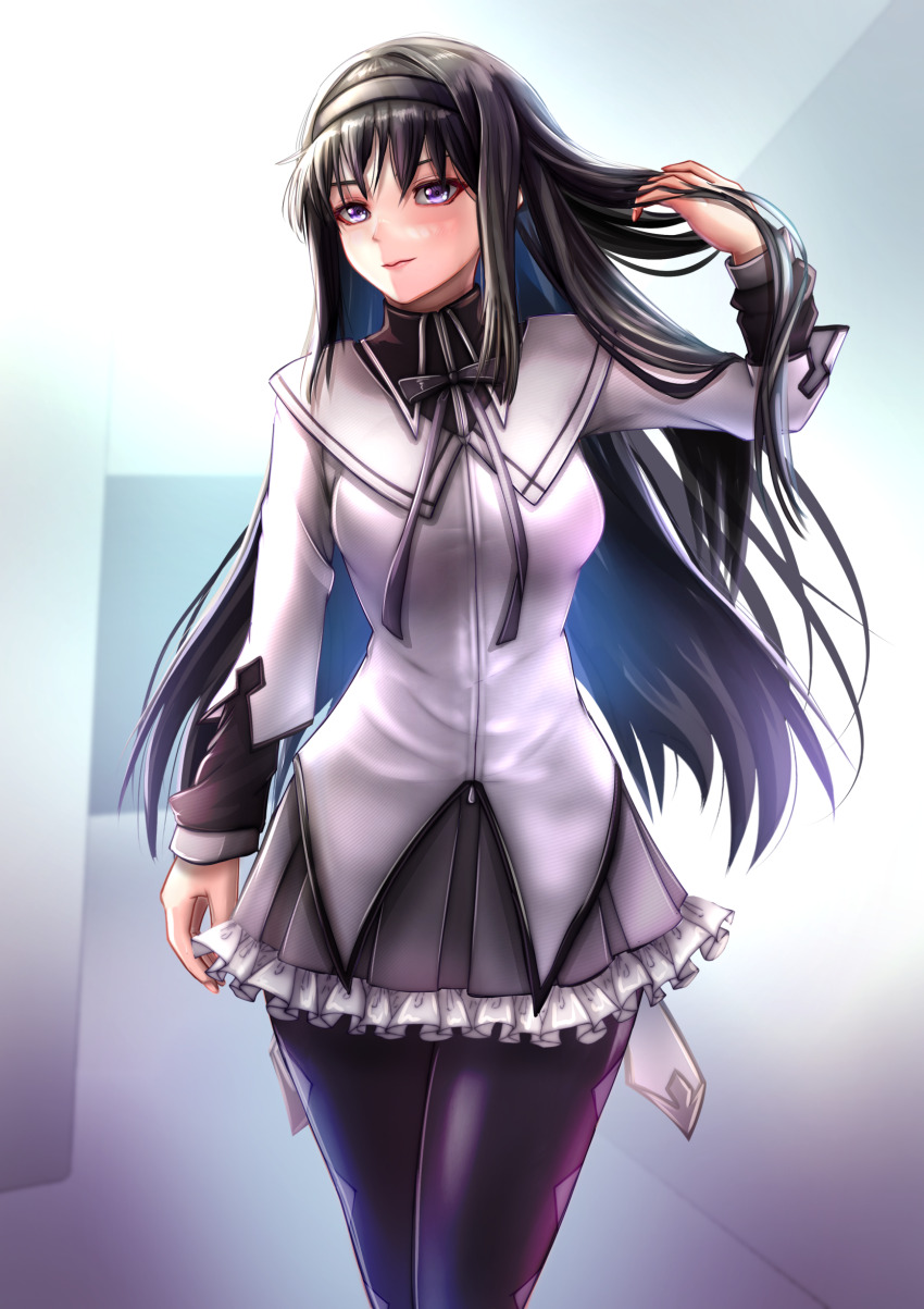 1girl, absurdres, akemi_homura, akemi_homura_(magical_girl), argyle_clothes, argyle_pantyhose, black_hair, black_hairband