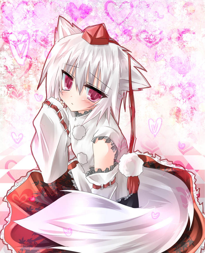 1girl, animal_ears, bad_id, bad_pixiv_id, blush, checkered_floor, detached_sleeves, female_focus