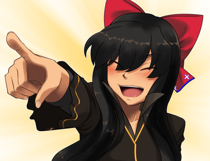 1girl, black_hair, bow, chiganemaru_(tenka_hyakken), closed_eyes, collarbone, collared_shirt, gradient_background