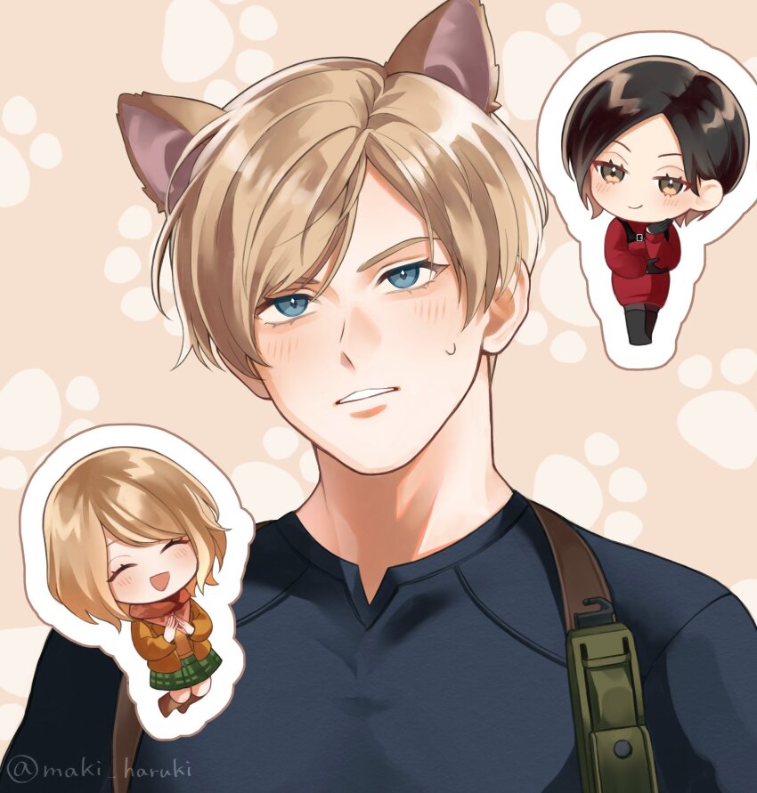 1girl, 2girls, absurdres, ada_wong, animal_ears, ashley_graham, black_footwear, black_gloves