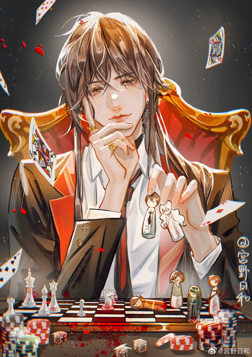 1boy, absurdres, ace_(playing_card), ace_of_spades, bai_liu, black_hair, blood, card