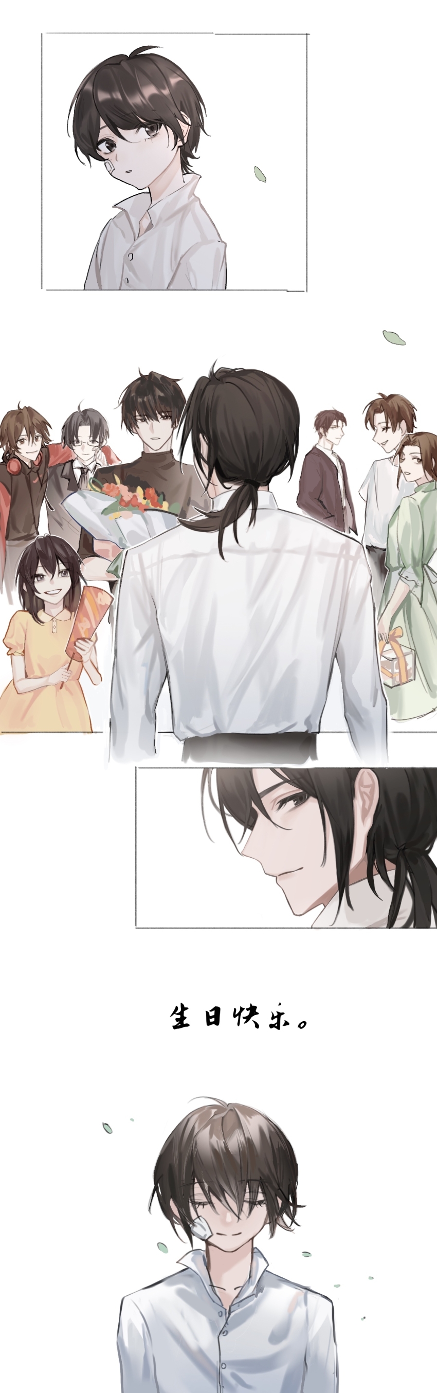 2girls, 6+girls, absurdres, back, bai_liu, bandaid, bandaid_on_cheek, bandaid_on_face