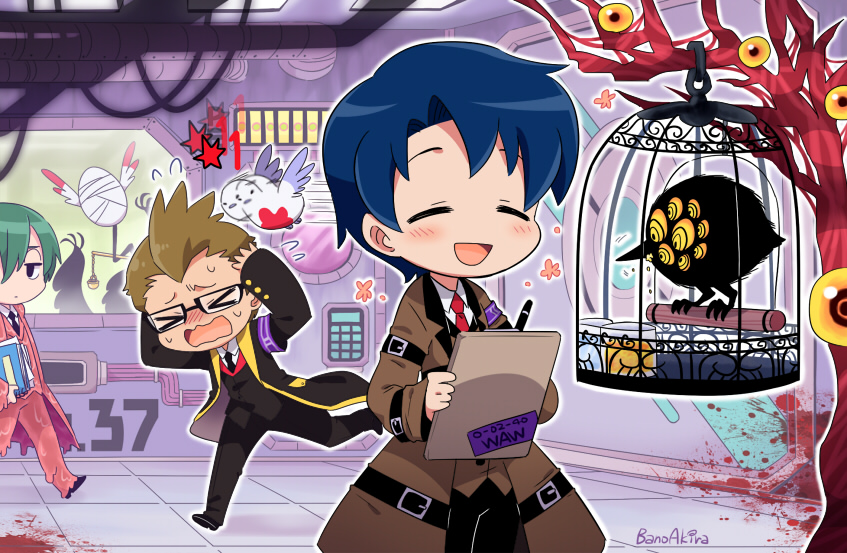 >_<, 3boys, adoration_(e.g.o), armband, bano_akira, belt, big_bird_(project_moon), bird