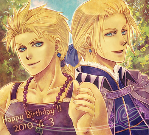 1990s_(style), awatukisei, blonde_hair, blue_eyes, cape, earrings, edgar_roni_figaro, final_fantasy, final_fantasy_vi, jewelry, lowres, male_focus, sabin_rene_figaro, ponytail