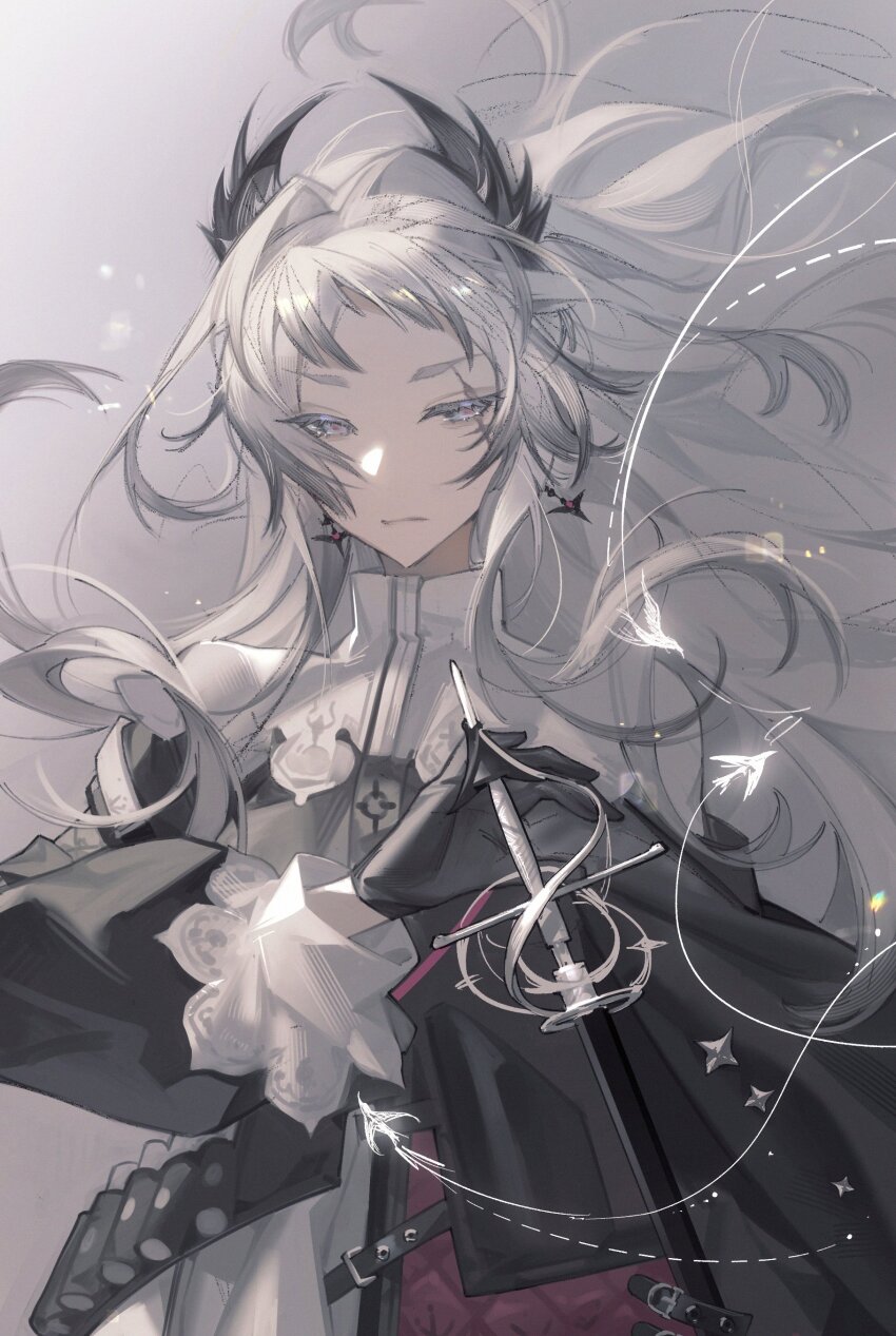 1girl, absurdres, ammunition_belt, arknights, black_gloves, black_jacket, bright_pupils, closed_mouth