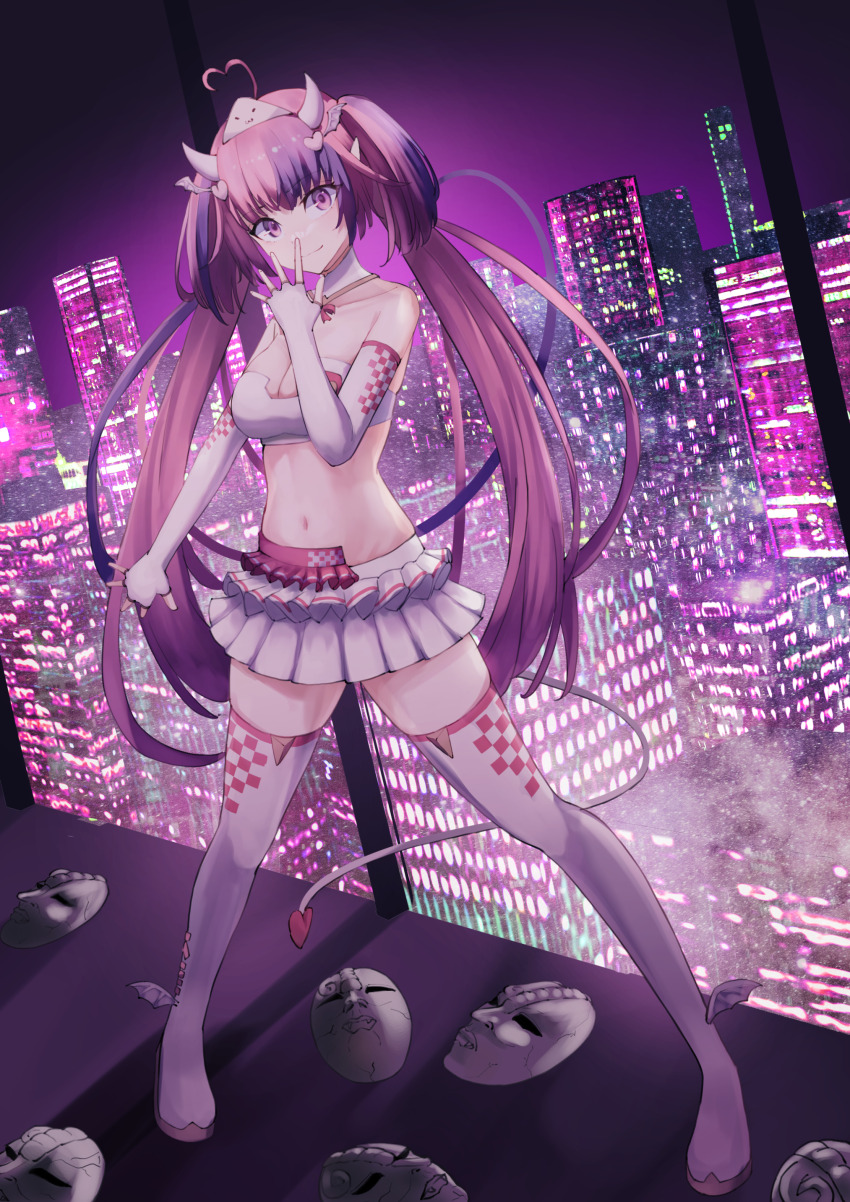 1girl, absurdres, ahoge, boots, breasts, cleavage, commentary, demon_girl