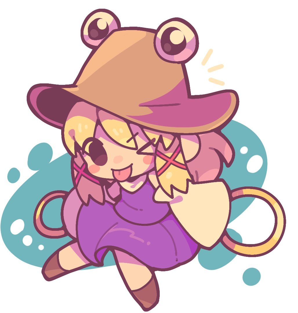 >_o, 1girl, blonde_hair, brown_headwear, chibi, commentary, detached_sleeves, full_body