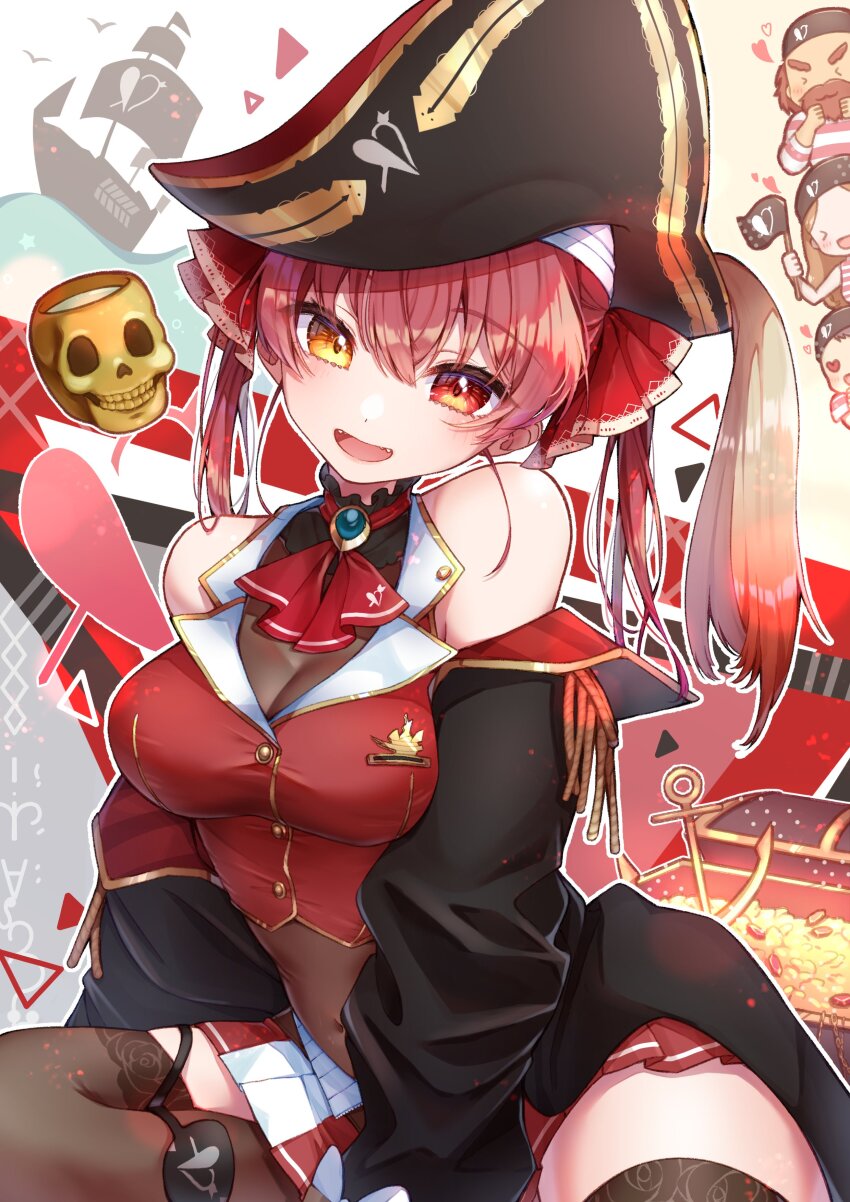 1girl, absurdres, ascot, belt, between_legs, bicorne, black_choker, black_coat