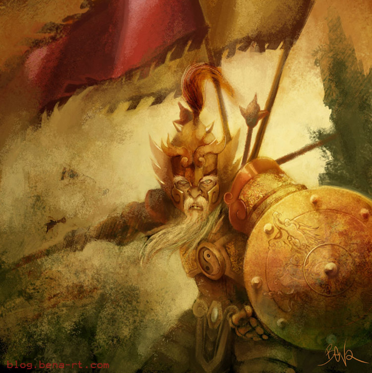 beard, bena, facial_hair, retro_artstyle, saint_seiya, shield, warrior, yin_yang