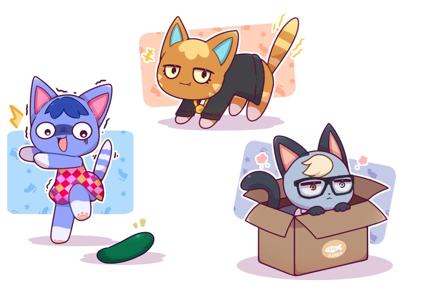 +++, 1boy, 2girls, ^^^, all_fours, animal, animal_crossing, animal_crossing:_new_horizons