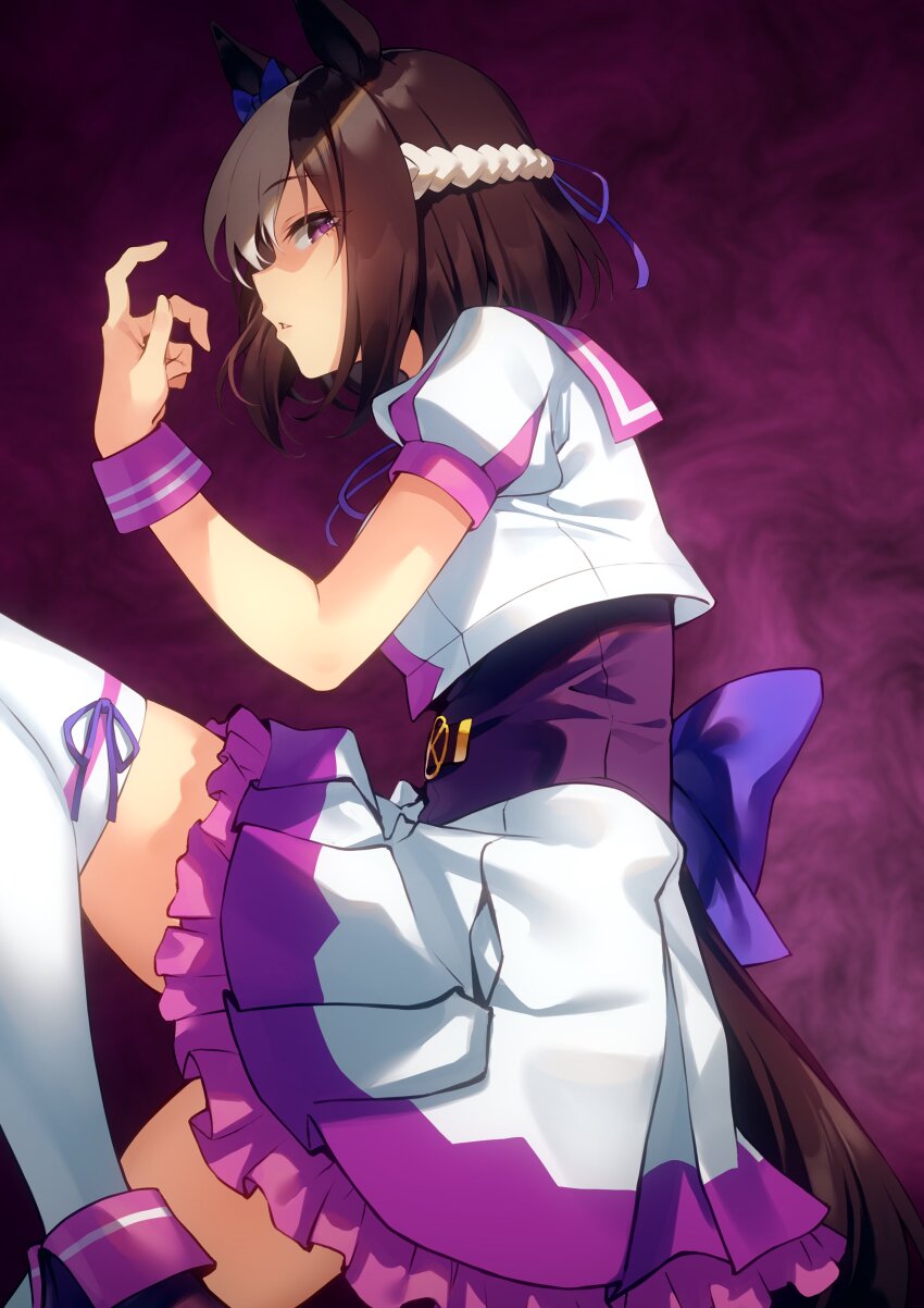 1girl, absurdres, animal_ears, bow, braid, brown_hair, cowboy_shot, crown_braid