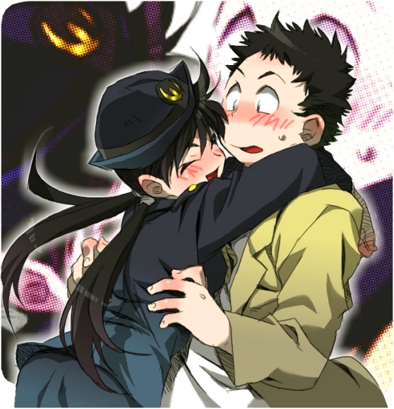 1boy, 1girl, bad_id, bad_pixiv_id, black_hair, blush, chiba_kazunobu, dknj