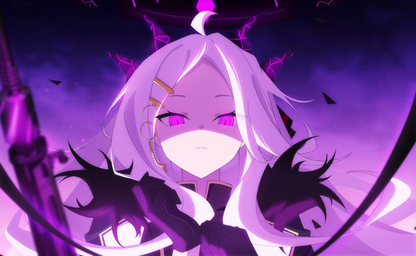 1girl, absurdres, adjusting_clothes, adjusting_gloves, ahoge, black_background, black_coat, black_gloves