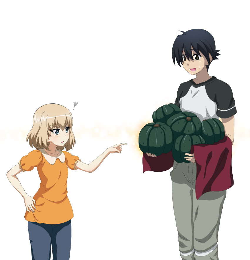 1boy, 1girl, absurdres, apologizing, crossover, from_the_north, girls_und_panzer, girls_und_panzer_das_finale