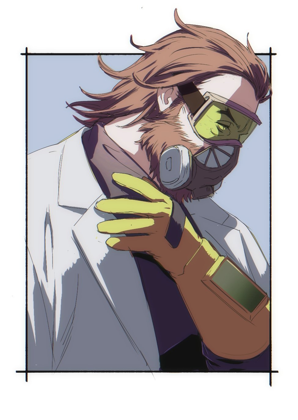 1boy, animification, apex_legends, beard, black_sweater, blue_background, border, brown_hair