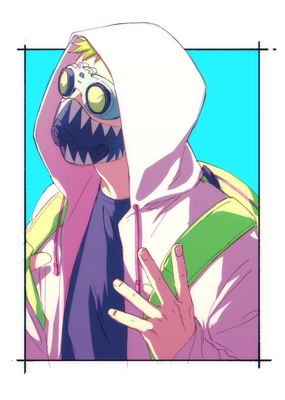 1boy, animification, apex_legends, backpack, bag, black_shirt, blue_background, border