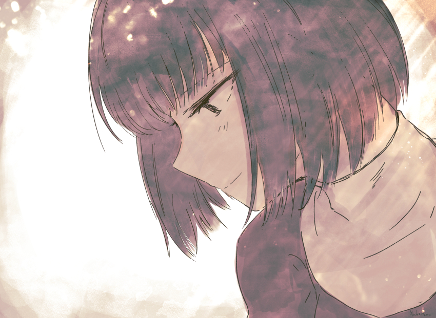 1girl, black_eyes, black_hair, commentary_request, from_side, hidariyana, highres, kuonji_alice