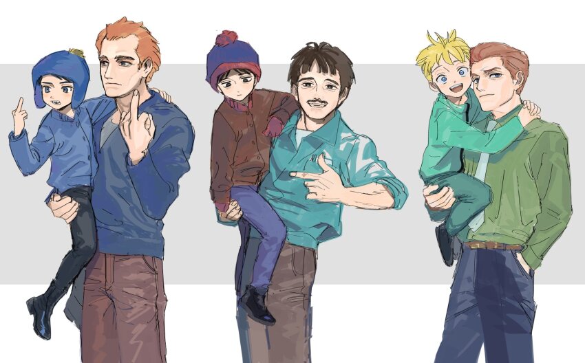 6+boys, animification, beanie, black_hair, blonde_hair, blue_headwear, blue_jacket, butters_stotch