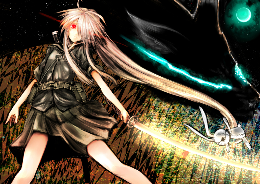 1girl, blonde_hair, eyepatch, female_focus, hair_over_one_eye, hatamoto_(kotoba), highres, hinomaru_(kotoba)