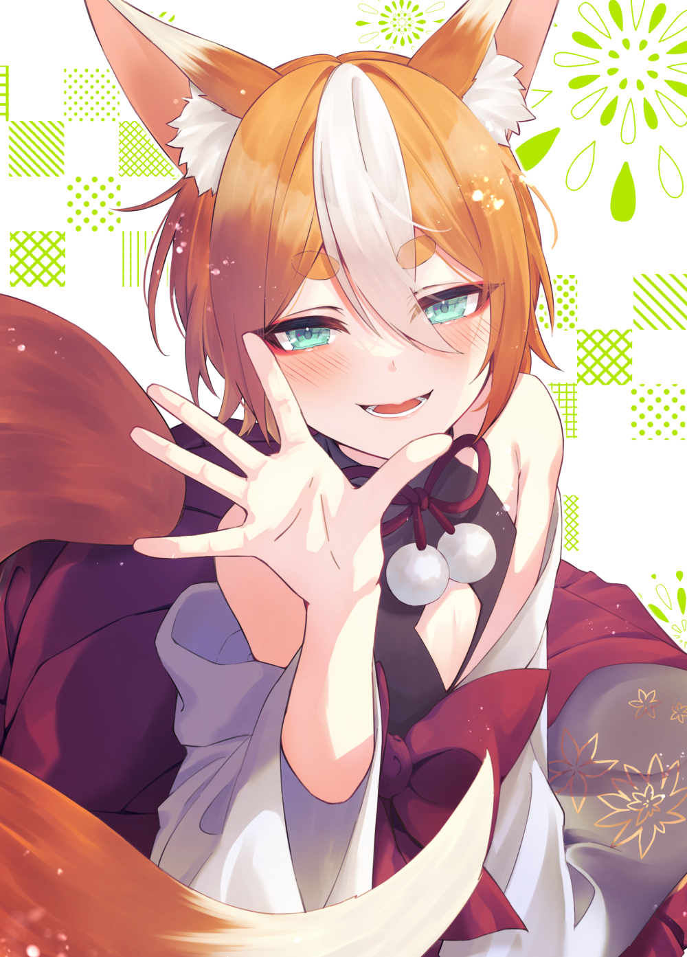 1boy, animal_ear_fluff, animal_ears, blush, cleavage_cutout, clothing_cutout, commission, copyright_request