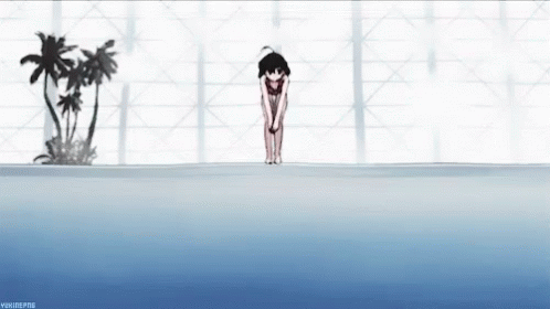 1girl, air_bubble, animated, animated_gif, bikini, black_hair, breasts, bubble, lowres, medium_breasts, navel, pool, saionji_sekai, school_days, school_days_hq, solo, swimming, swimsuit, underwater, water