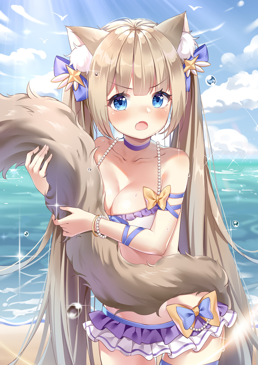 animal_ears, cat_ears, cat_girl, highres, lenka1264504528, nekomusume, swimsuit, tail