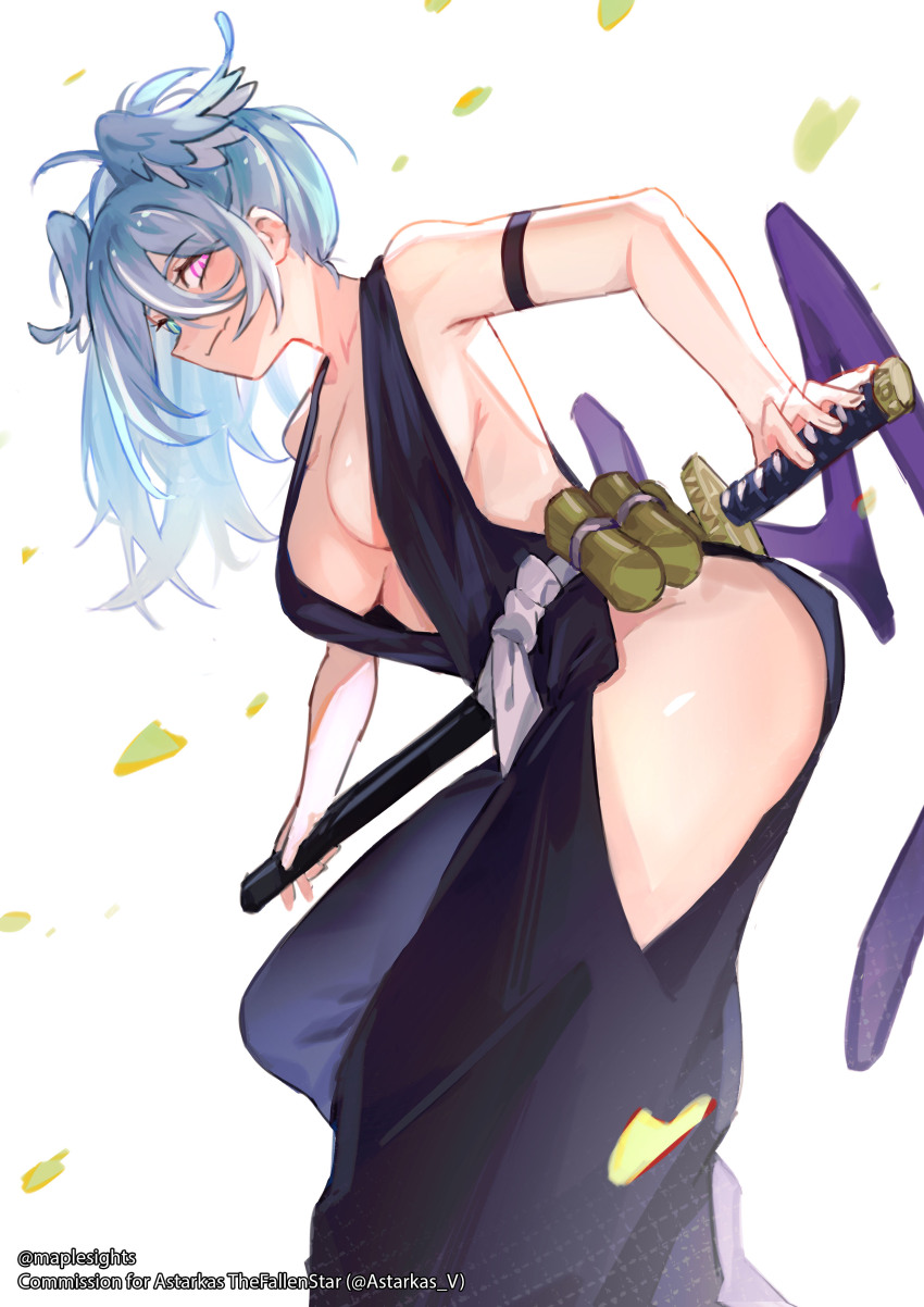 1girl, absurdres, blue_hair, breasts, elira_pendora, head_wings, heterochromia, highres