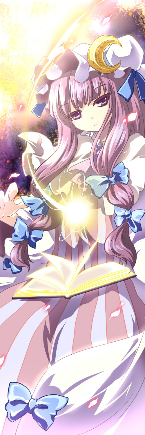 1girl, book, bow, dress, female_focus, hair_bow, hair_ribbon, hat