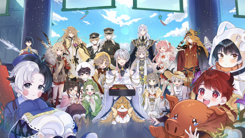 6+boys, :<, :d, :i, ;d, ^_^, absurdres, ahoge