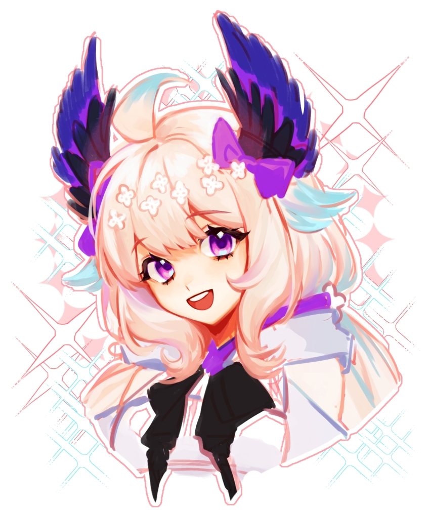 1girl, black_bow, blonde_hair, blue_hair, bow, chinese_commentary, clothing_cutout, colored_tips