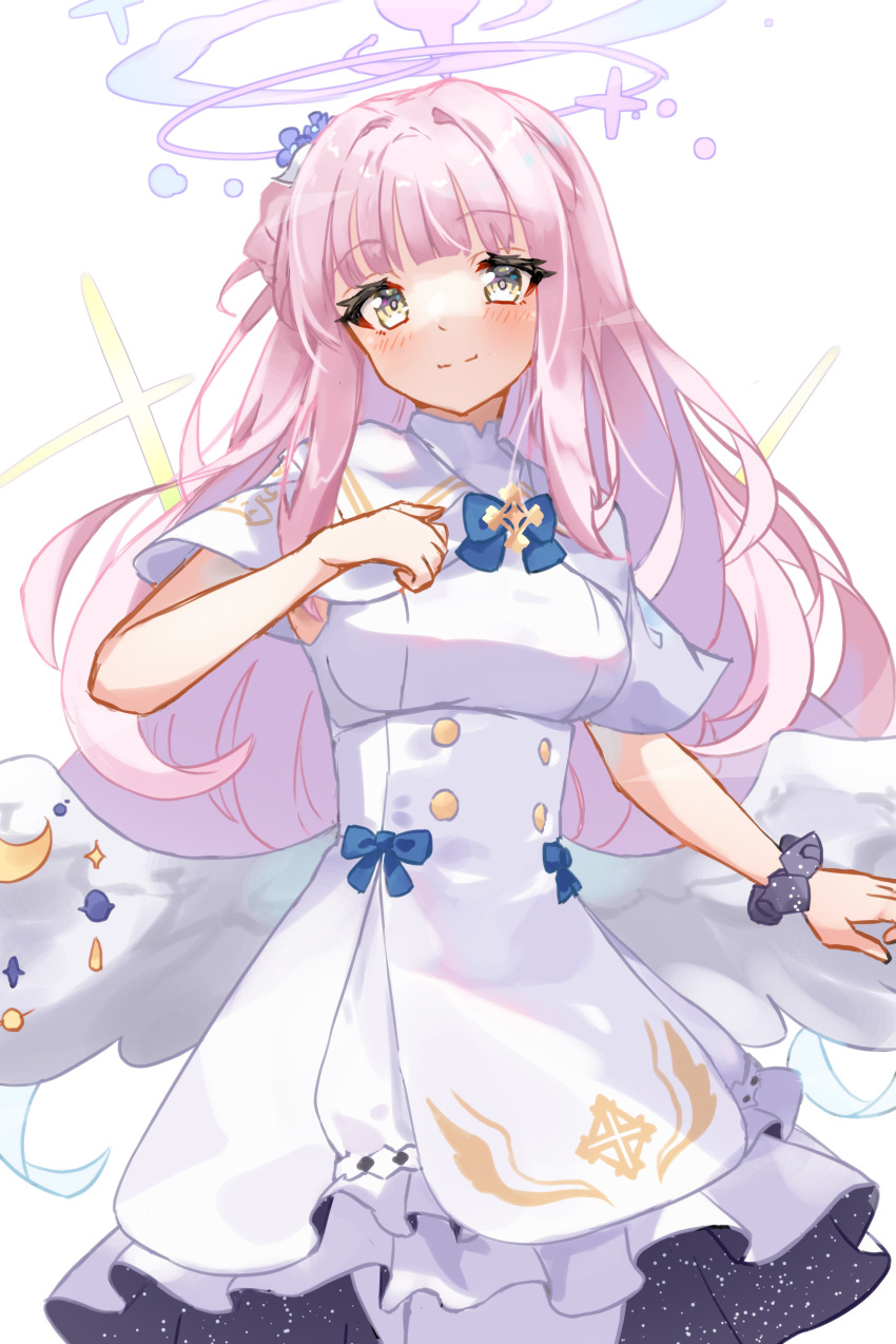 1girl, absurdres, blue_archive, breasts, capelet, closed_mouth, commentary, grey_eyes