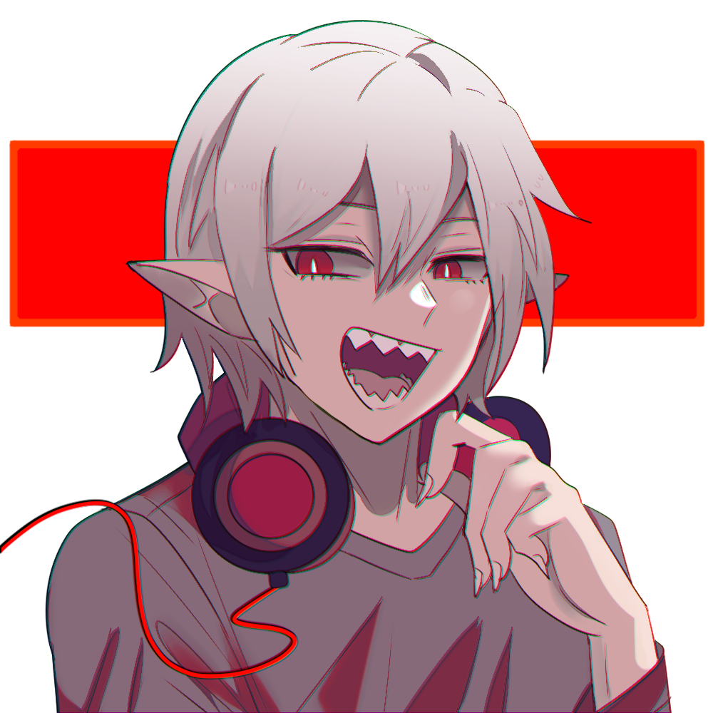 1481958711, 1boy, :d, bright_pupils, grey_shirt, hair_between_eyes, headphones, headphones_around_neck
