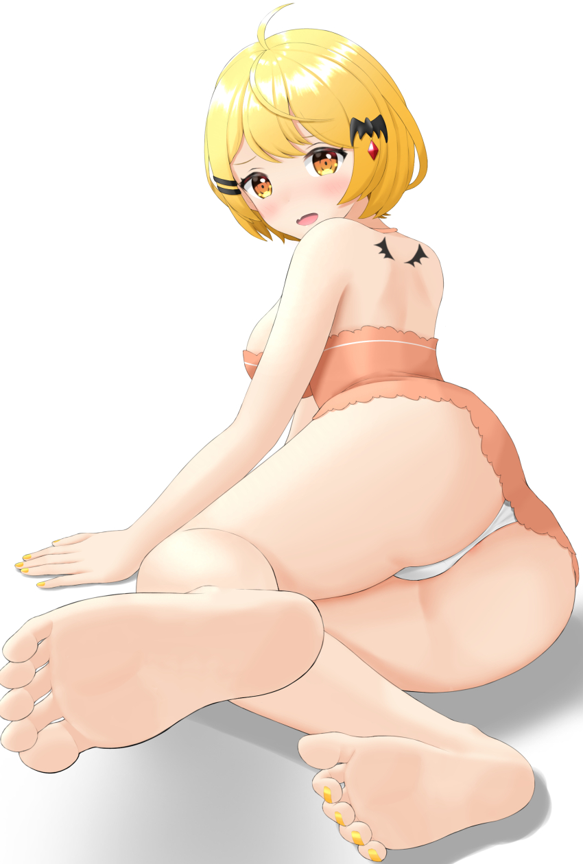 1girl, absurdres, ahoge, ass, back, bare_arms, bare_legs, bare_shoulders