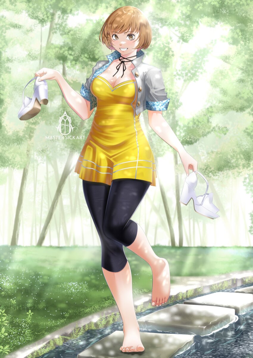 1girl, alternate_costume, artist_logo, artist_name, barefoot, bike_shorts, black_shorts, blush