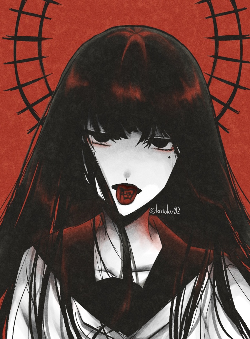 1girl, arms_at_sides, backlighting, black_eyes, black_hair, black_sailor_collar, circle, commentary_request