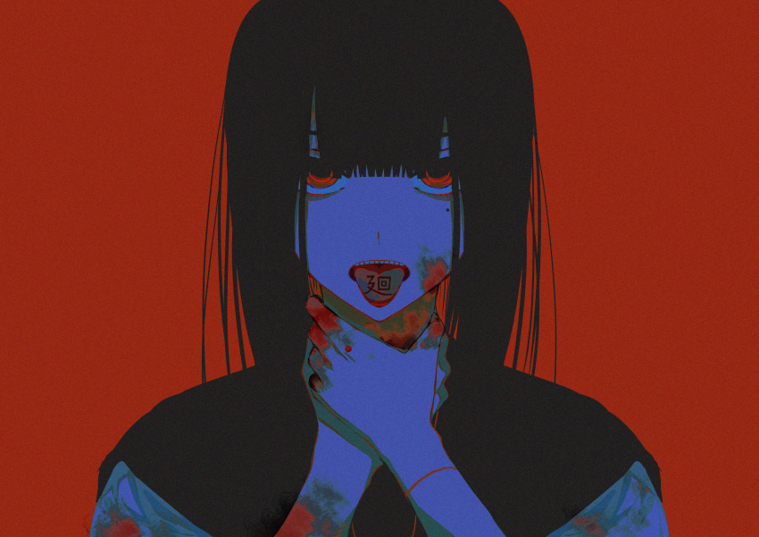 1girl, absurdres, bags_under_eyes, black_capelet, black_hair, blood, blood_on_clothes, blood_on_face