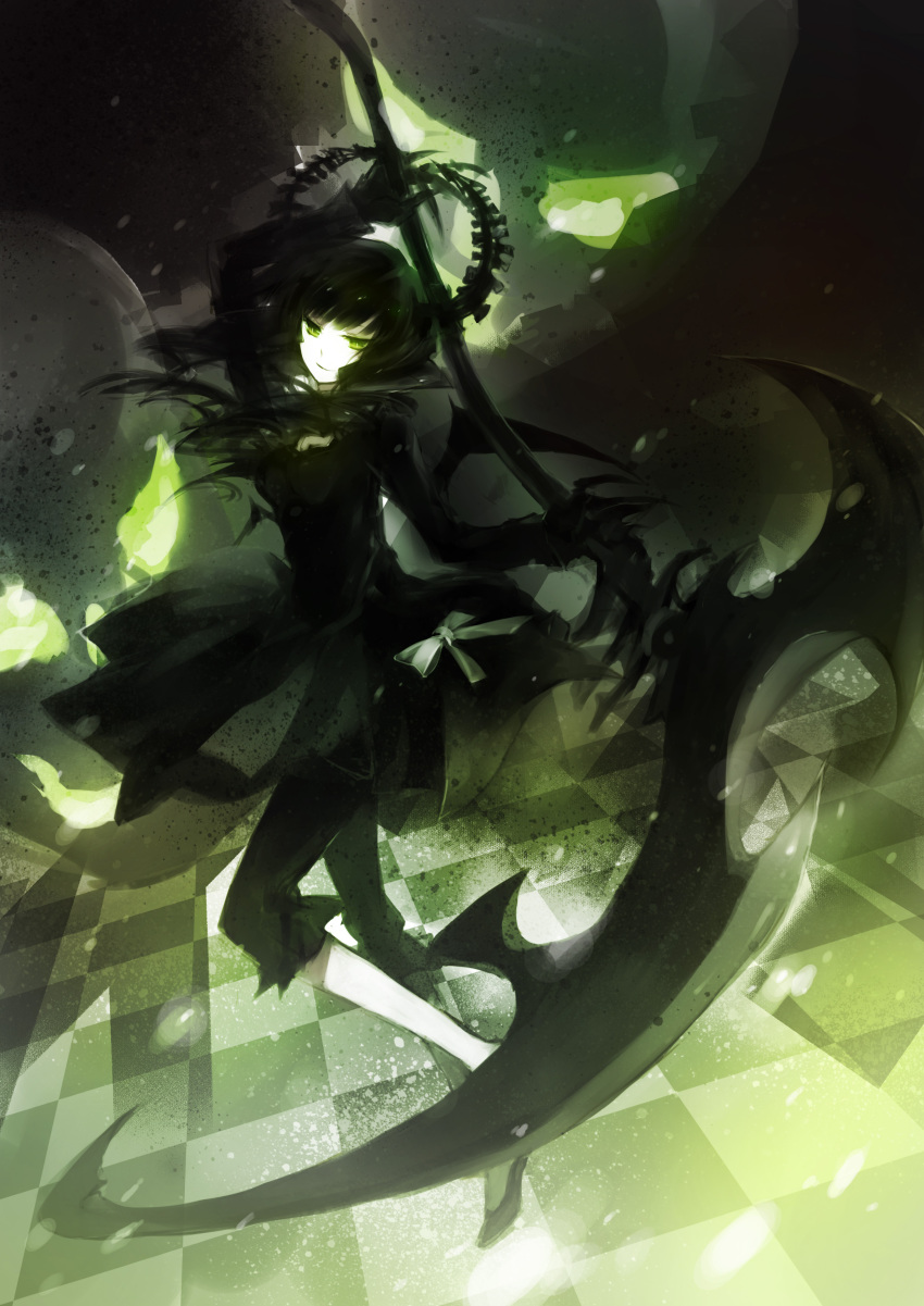 10s, 1girl, absurdres, bad_id, bad_pixiv_id, black_dress, black_hair, black_rock_shooter