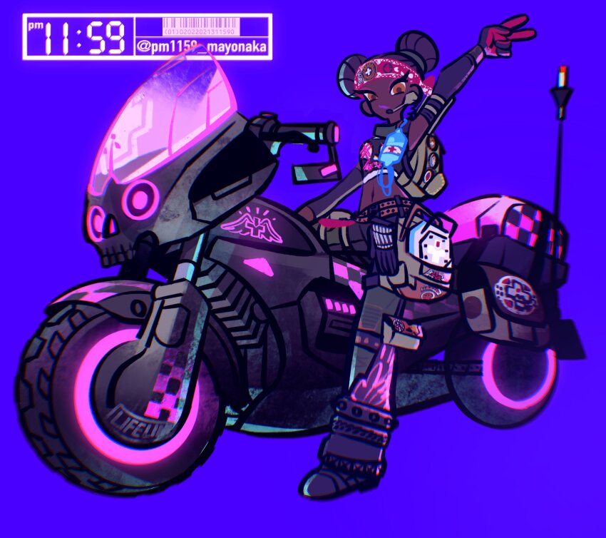 1girl, apex_legends, artist_name, bag, bandana, barcode, belt, black_gloves