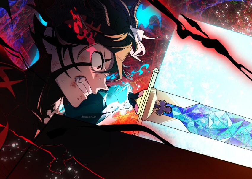 angry, anti-mage, black_clover, demon_boy, fang, highres, horns, magic