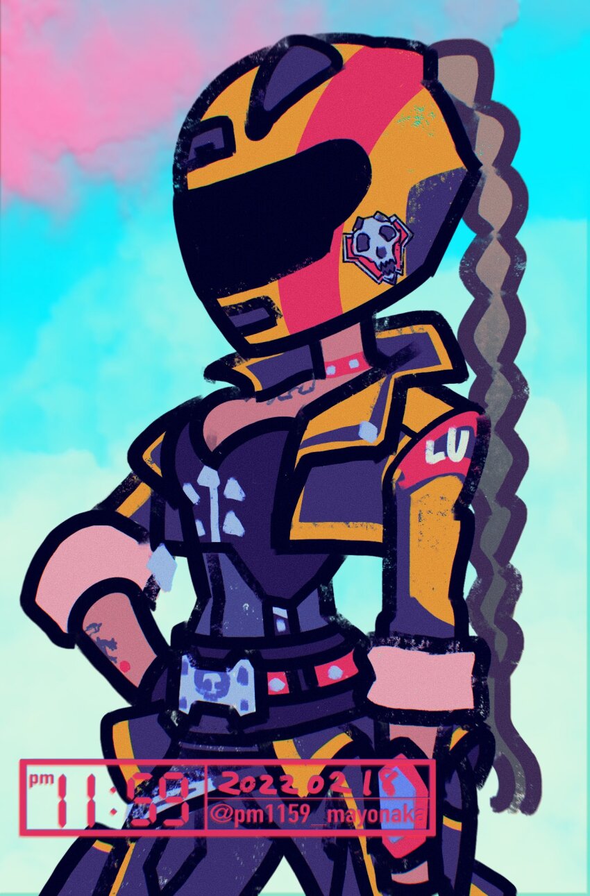 1girl, apex_legends, artist_name, belt, black_belt, black_jacket, black_pants, black_shirt