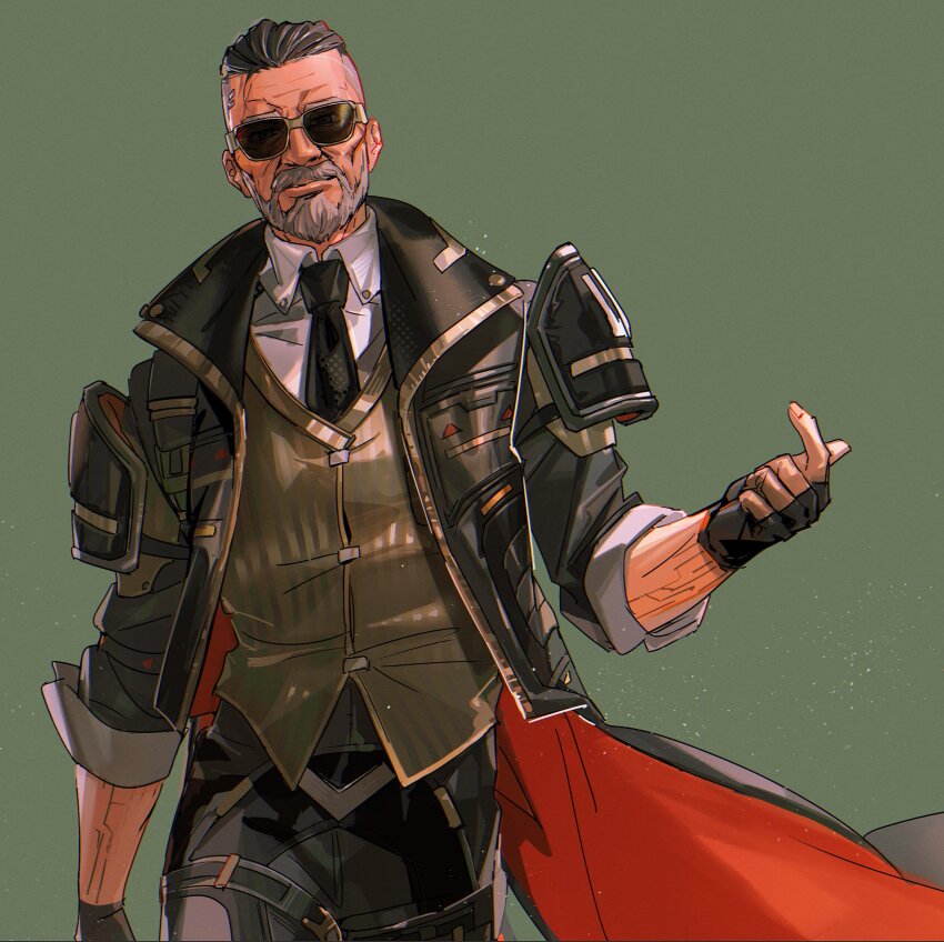 1boy, animification, apex_legends, ballistic_(apex_legends), black_gloves, black_jacket, black_necktie, black_pants