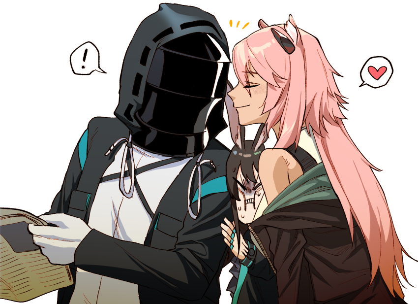 !, 1other, 2girls, amiya_(arknights), animal_ear_fluff, animal_ears, arknights, bare_shoulders