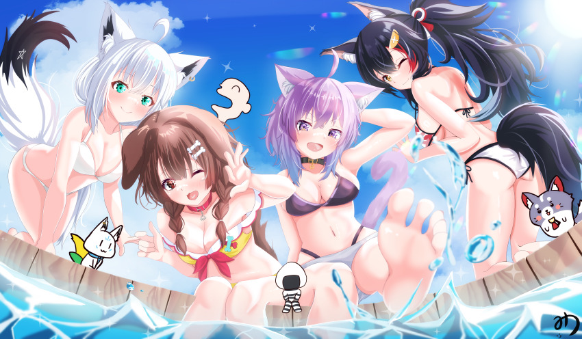 4girls, absurdres, ahoge, animal_ears, ass, barefoot, bent_over, bikini