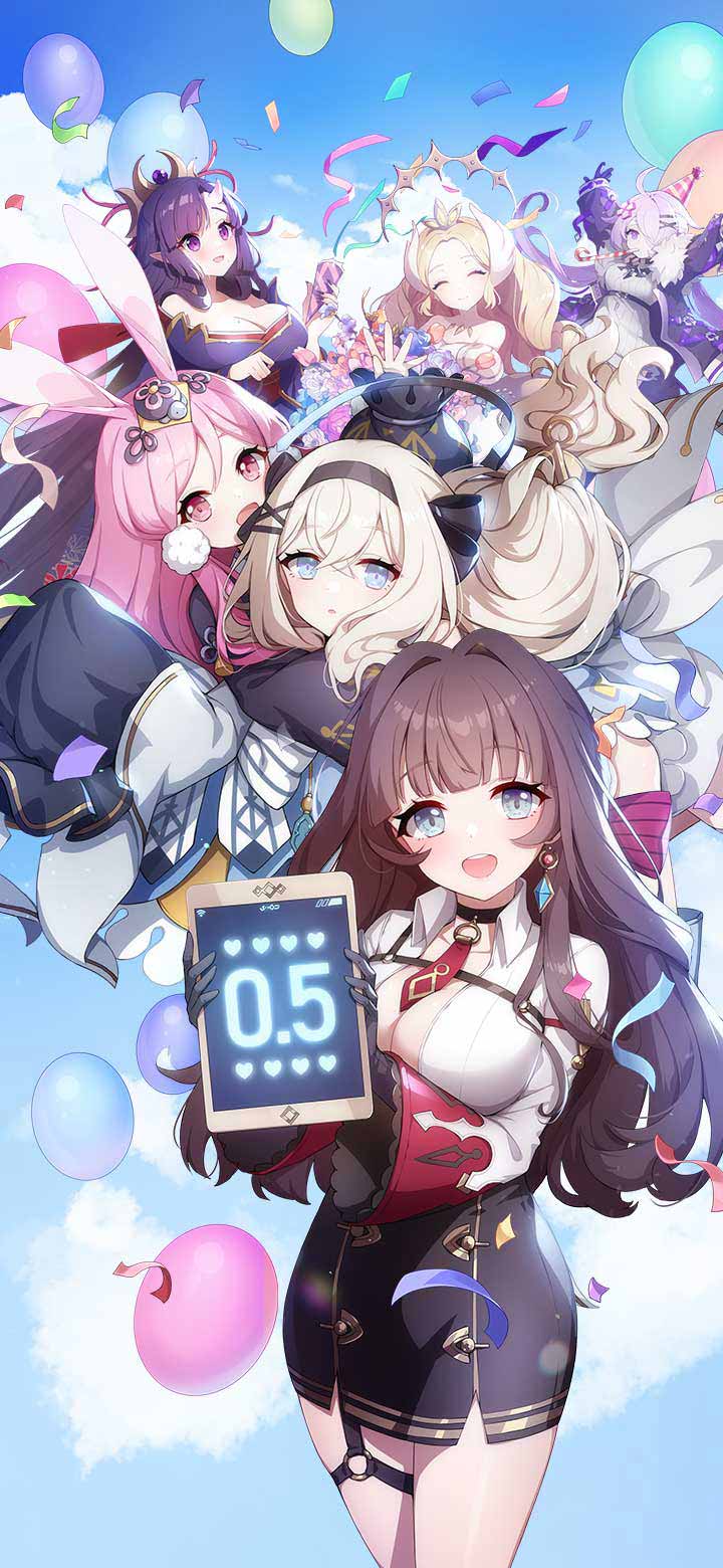 6+girls, :o, ahoge, animal_ears, anniversary, aran_sweater, artist_request, asymmetrical_bangs